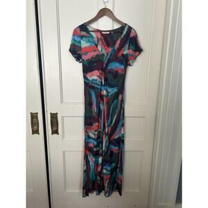 Soft Surroundings Abstract Print Maxi Dress Womens Size Medium Pink Blue Boho
